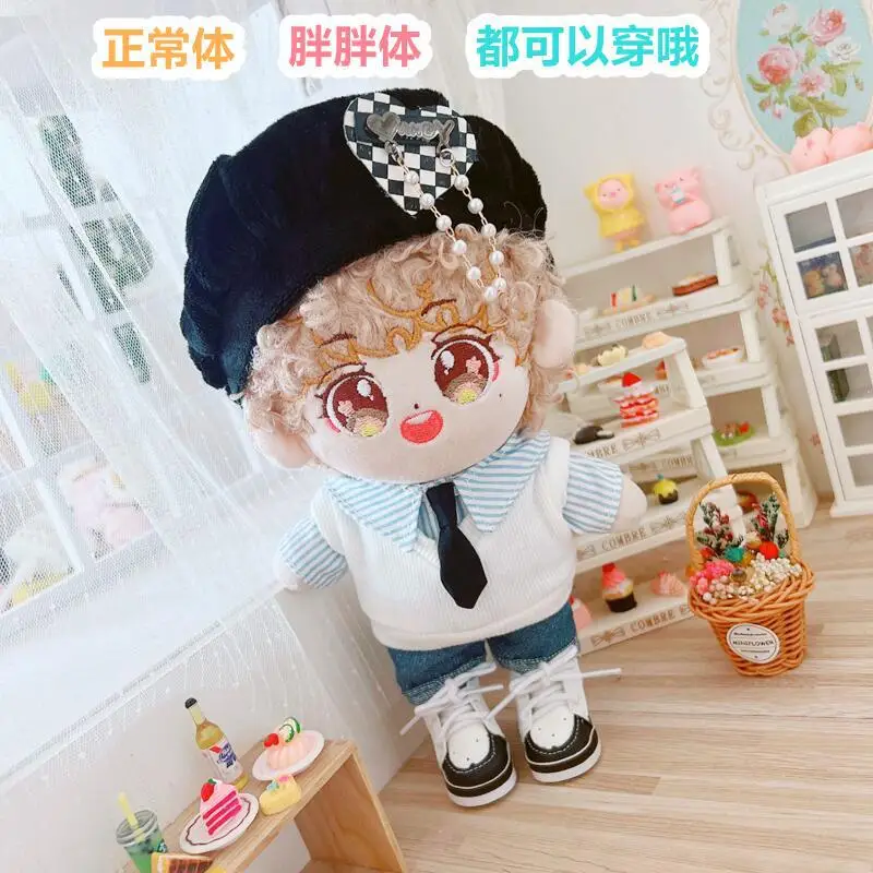 20cm Doll Clothes Beret hat vest tie pants Suit Outfit Dolls Accessories for Korea Kpop EXO Cotton Idol Dolls Gift DIY Toys