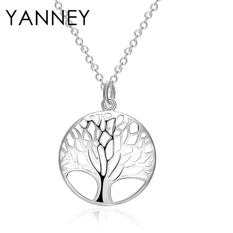 925 Silver Round Tree of Life 18 Inches Necklace For Women Fashion Charm Engagement Jewelry Christmas Gifts Wholesale