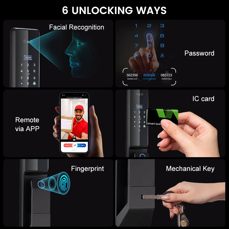 Waterproof Outdoor  Wifi  Alexa Voice Control Smart Door Lock Tuya APP 3D Face Recognition door lock with camera