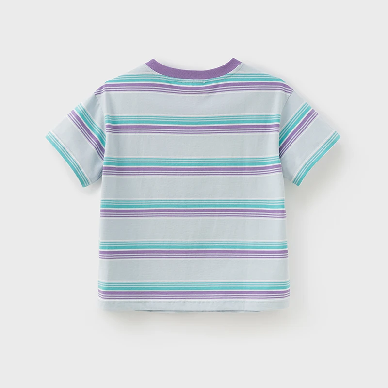 Dave Bella Summer New Boys T-shirts Fashion Blue Striped Short Sleeve Tees for Kids 100% Cotton Loose Tops DK2240191