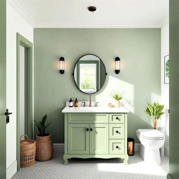 

High End Customized Contemporary Green High Quality Durable Bathroom Vanities Set Toilet Cabinet for Hotel Home Use