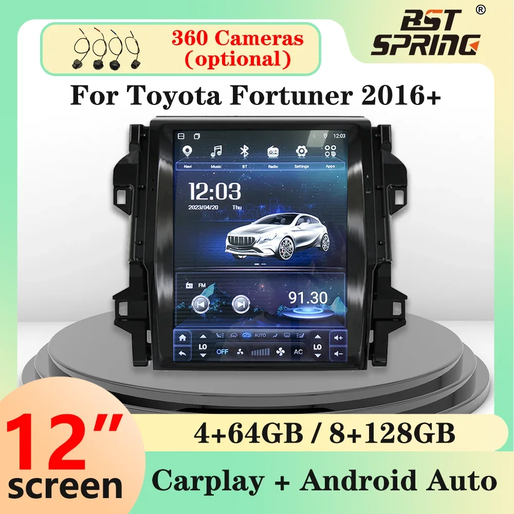 12.1Inch Verticale Scherm Gps Navigatie Android Autoradio Stereo Met Dsp Bt Voor Toyota Fortuner 2016-2020 Auto Dvd-Speler