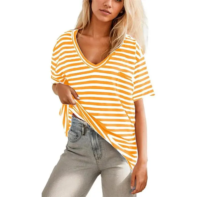 

Women's Stand up ket ort Sve T-irt Loose Fit Polyester Spring 2024 Faion Ladies Top Casual Wear
