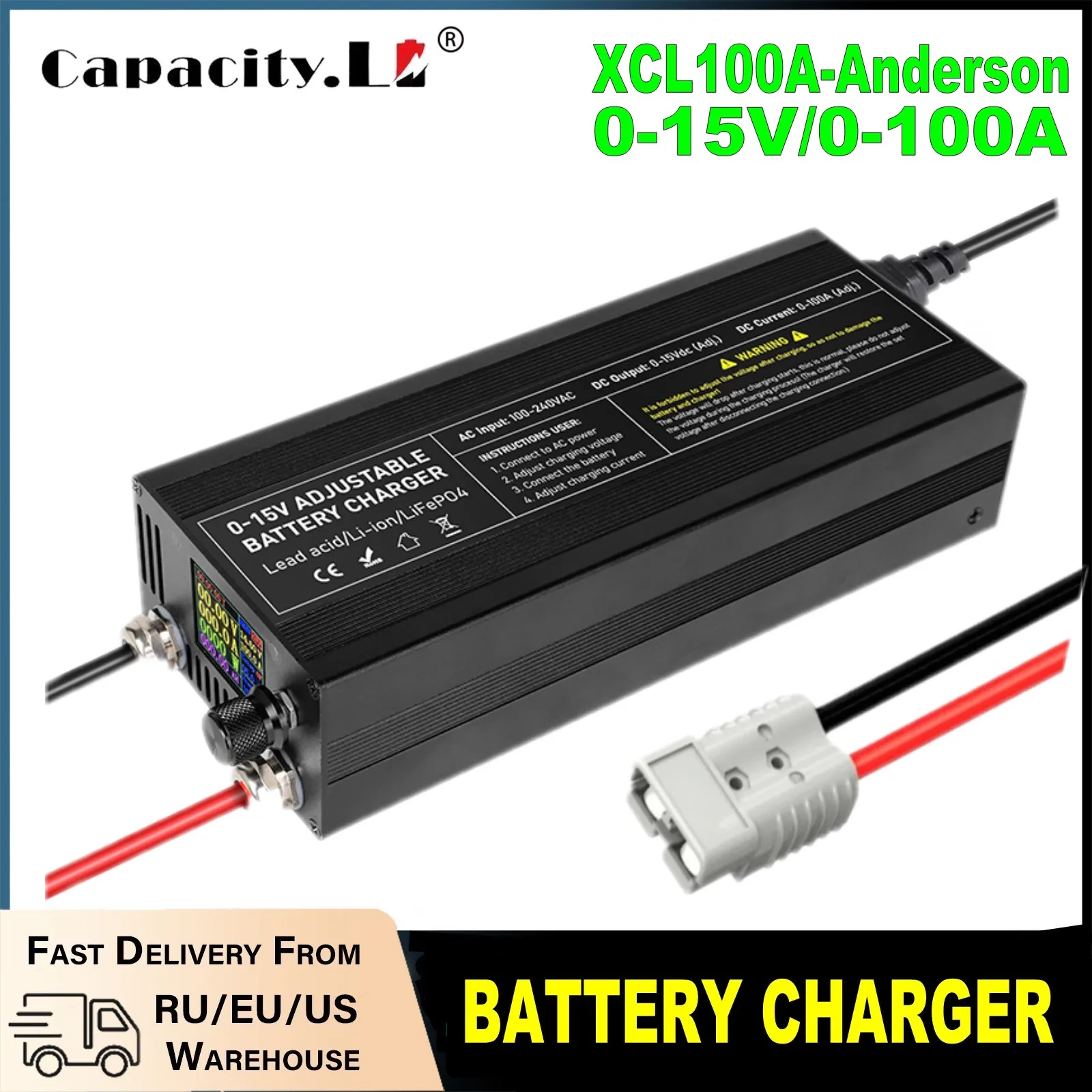 60A 100A Einstellbares Batterieladegerät 0-15V DC 1500W Smart-Ladegerät für LiFePO4 Lithium-Blei-Säure-Batterien Variables Netzteil