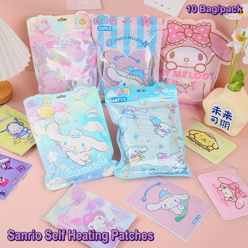 

10 шт. Sanrio Hello Kitty, теплые наклейки для тела Kuromi Cinnamoroll, клейкая тепловая упаковка, самонагревающийся пластырь для облегчения боли в судорогах