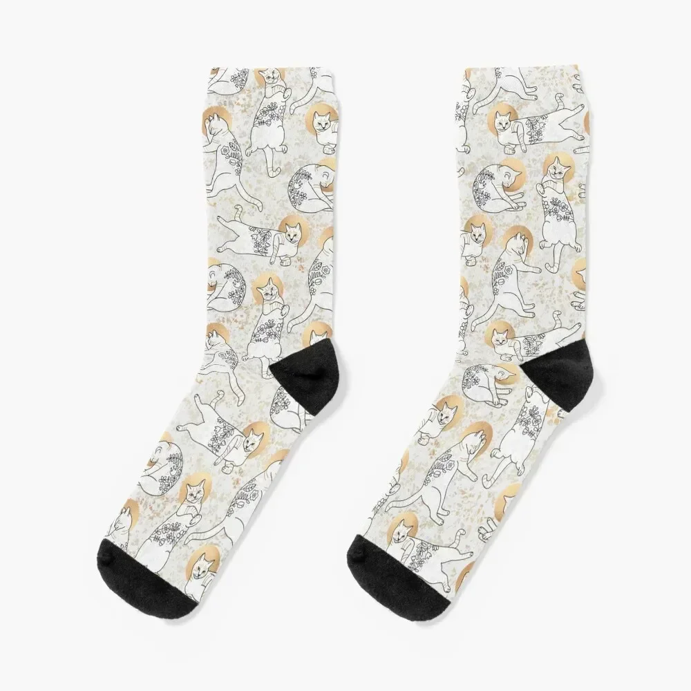 

Floral Cats Socks anti slip football Lots designer Running Man Socks Women's