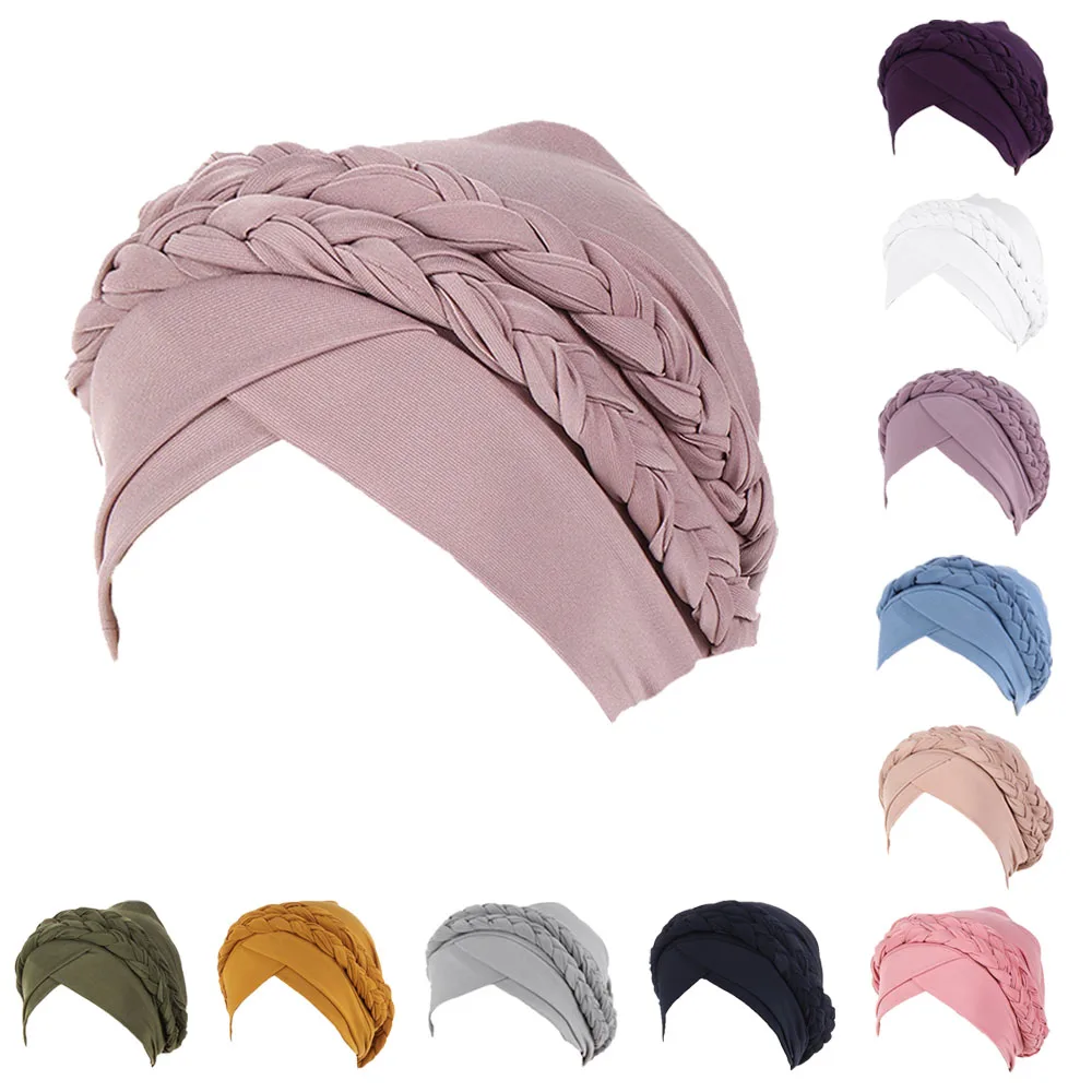 Indian Women Islamic Head Scarf Milk Silk Muslim Hijab Braid Hair Loss Stretch Turban Hat Chemo Caps Head Wrap Bonnet Headcover