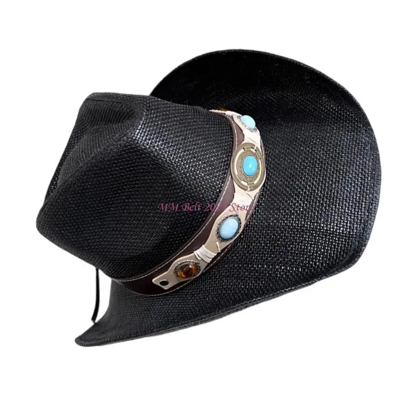 

Соломенная шляпа 49ME, легкая солнцезащитная шляпа в стиле вестерн для взрослых, дышащая соломенная шляпа для отдыха, шляпа для