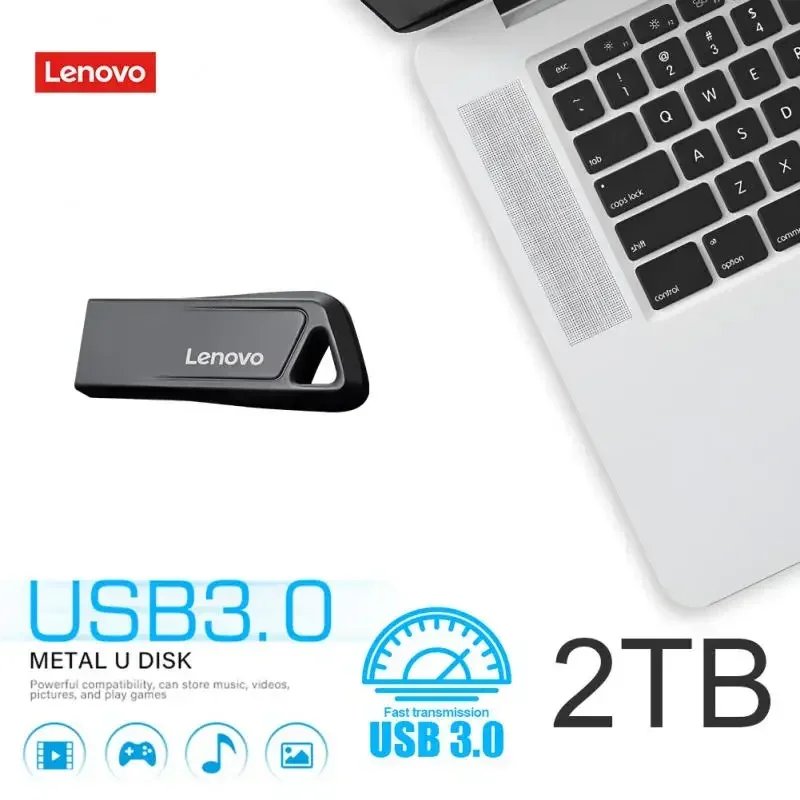 Lenovo แฟลชไดรฟ์ USB 3.0 2TB, แฟลชไดร์ฟโลหะความเร็วสูง1TB 512GB 256GB ไดรฟ์ USB แบบพกพากันน้ำ memoria USB Flash Disk