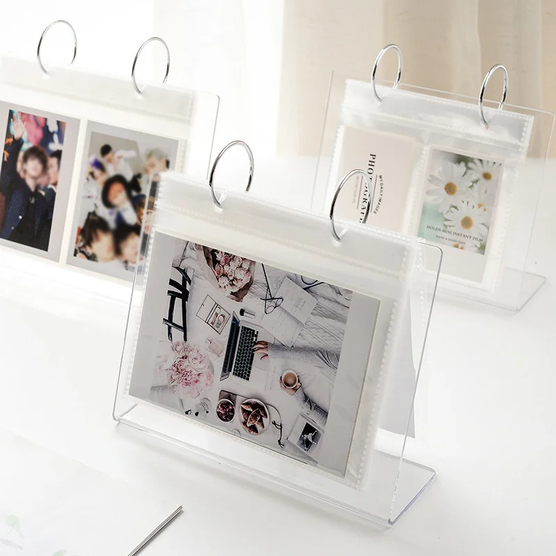 3-6 inch Transparent Desktop Photo Album Acrylic Photo Display Stand Flip-up Mini Photo Storage Travel Book Home Decor