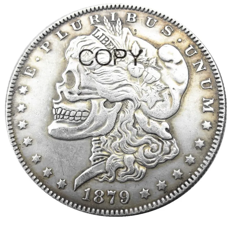 US Hobo 1879-CC Morgan Dollar skull zombie skeleton Silver Plated Copy Coins