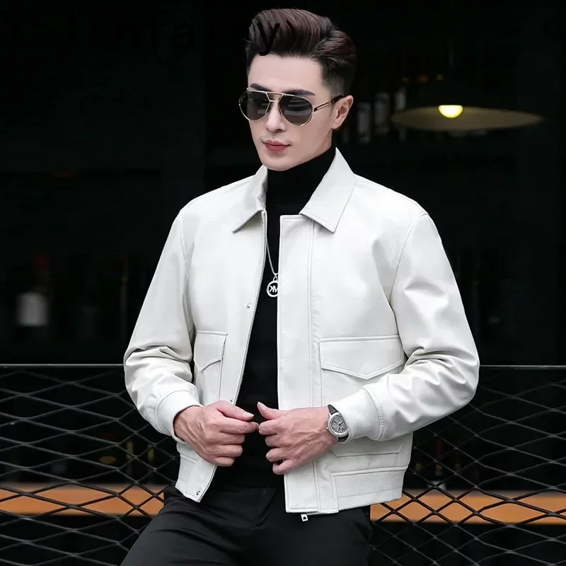 

New Genuine Leather Jackets for Men Clothing Spring Autumn Clothes Men's Real Sheepskin Coat Short Mens Leather Jacket 2024