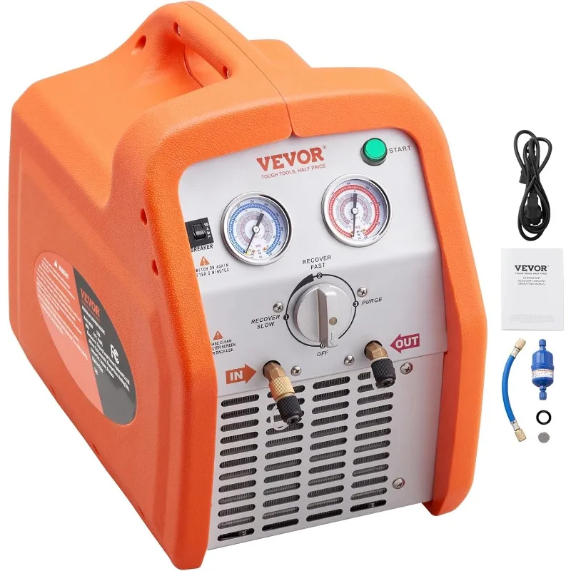

VEVOR 1 HP Refrigerant Recovery Machine - Dual Cylinder Portable AC Recovery Machine with High Pressure Protection 120V 60Hz Rec