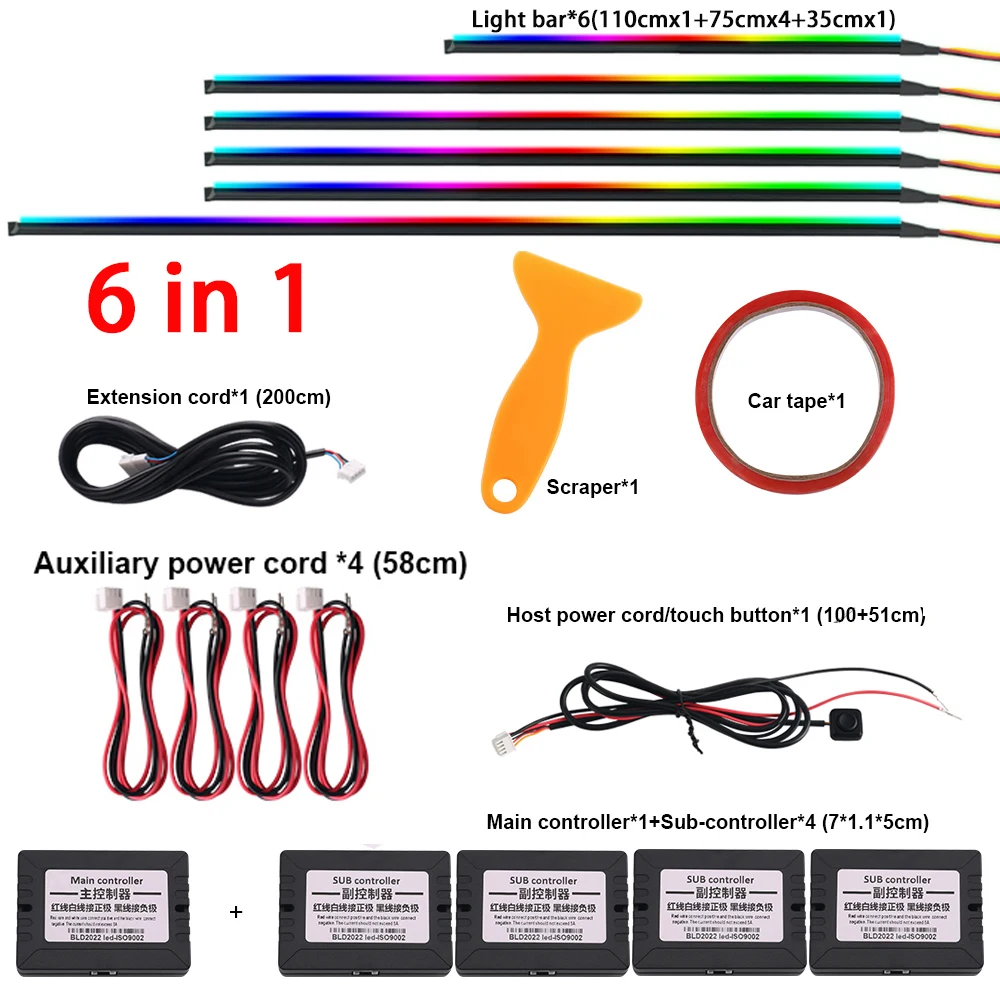 18 in 1 64 kleuren RGB Symfonie auto omgevingslicht interieur acryl gids LED-strip licht decoratie sfeerlamp door APP-bediening