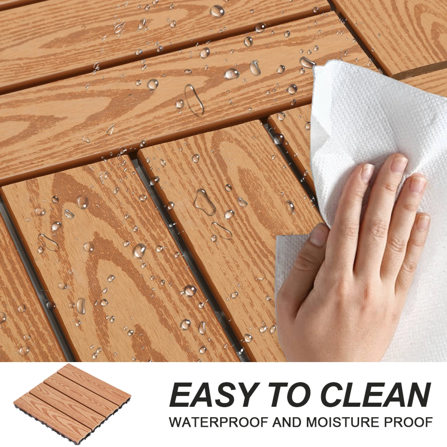 

Wood Plastic Composite Deck Tiles Set of 20pcs, Composite Decking Resist Rust, Water, Weather, Easy to DIY & Maintain, Indoor&Ou