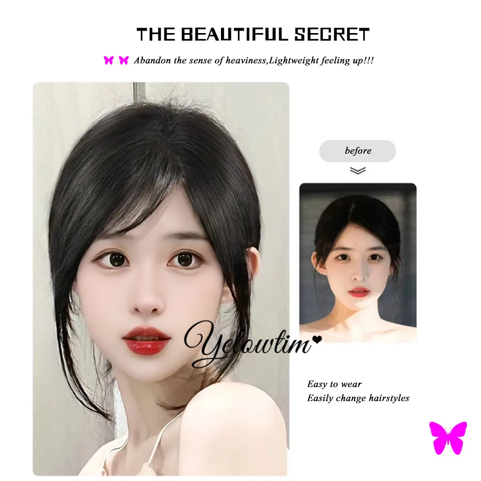 3D Bangs Invisible Seamless Head Hair Water Ripple Hair Air Bangs Head Overhead Natural Invisible Replacement Cover White Hair