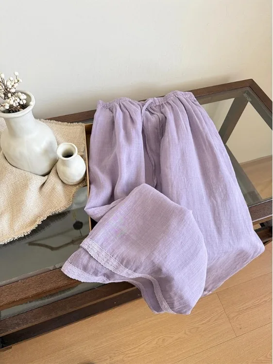 

Lightweight High-Waisted Loose-Fit Linen Wide-Leg Pants Women's Casual Straight Leg Cotton Trousers Summer 2026 Loose Style