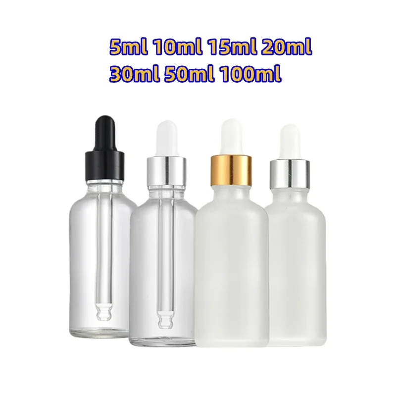 5-100ml Empty Dropper Bottle Frost Essential Oil Glass Clear Liquid Drop Massage Pipette Refillable Original Solution Subpackage