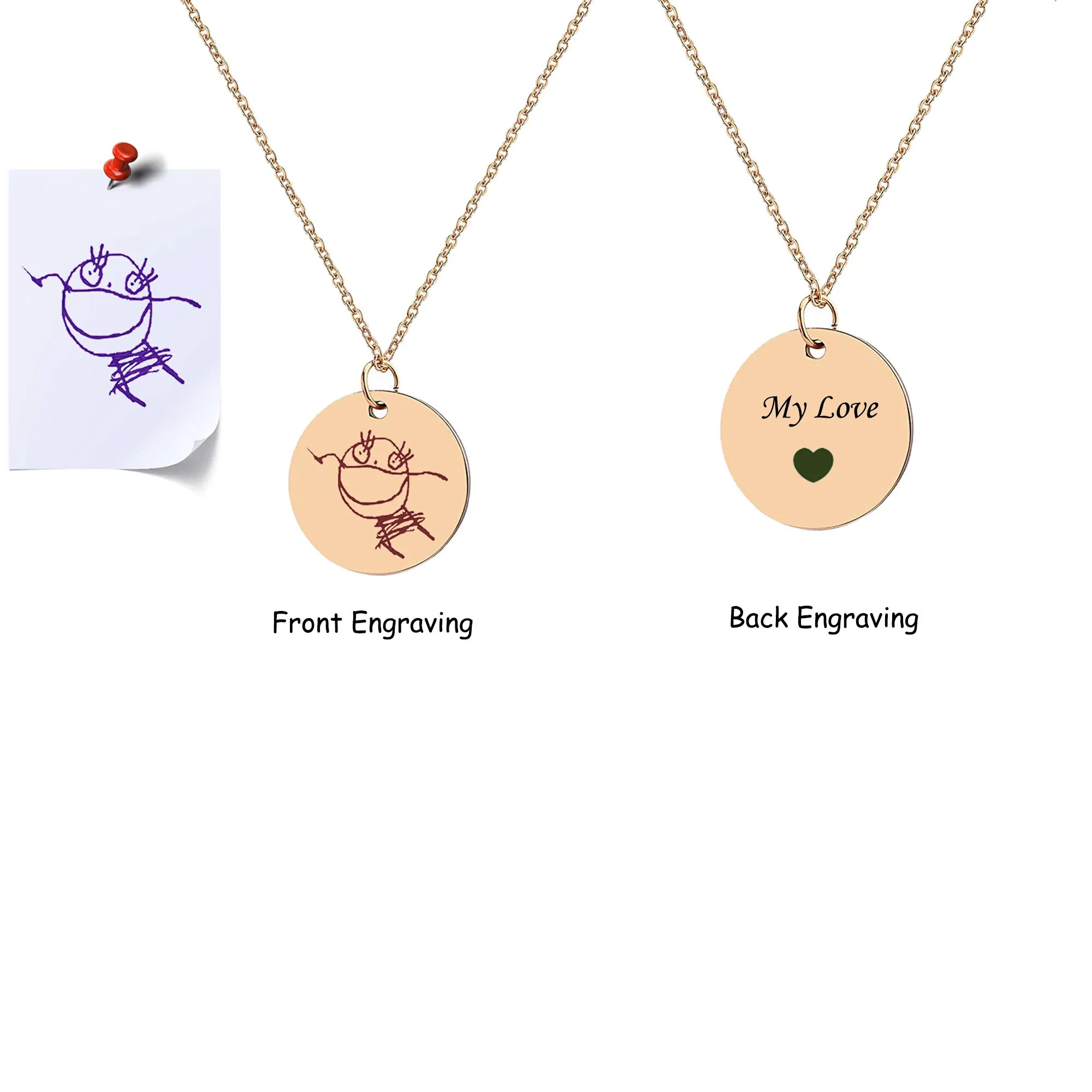 Kids Drawing Necklace Stainless steel Custom Children Drawing Necklace Personalized Child Artwork Necklace Jewelry for Mom Gift