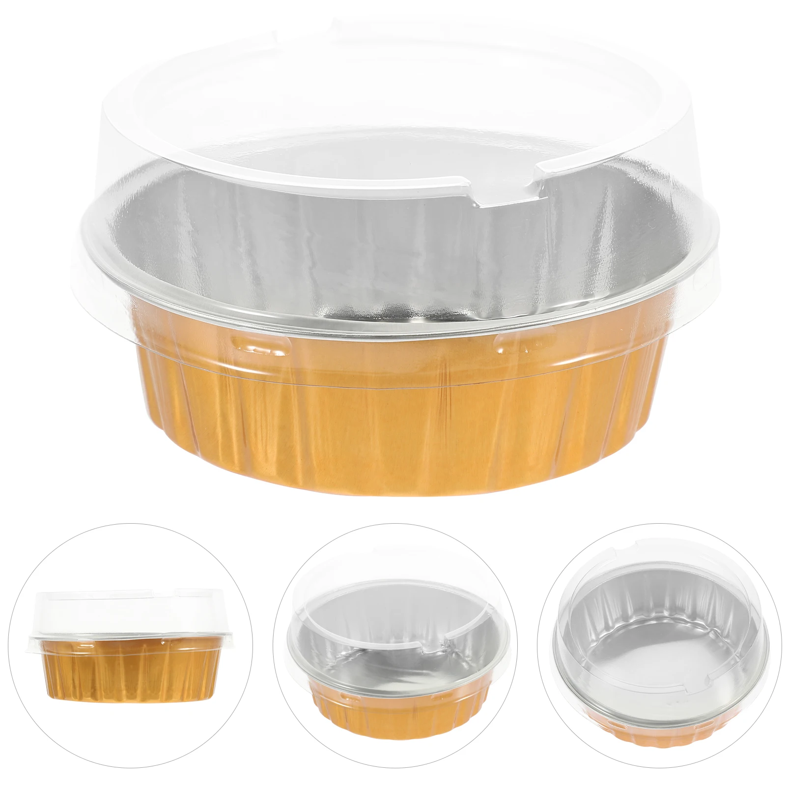 

10 Sets Round Aluminum Foil Cake Cups Baking Molds Cheese Tart Liners Cupcake Holder Supplies Golden Color Heat Conductivity