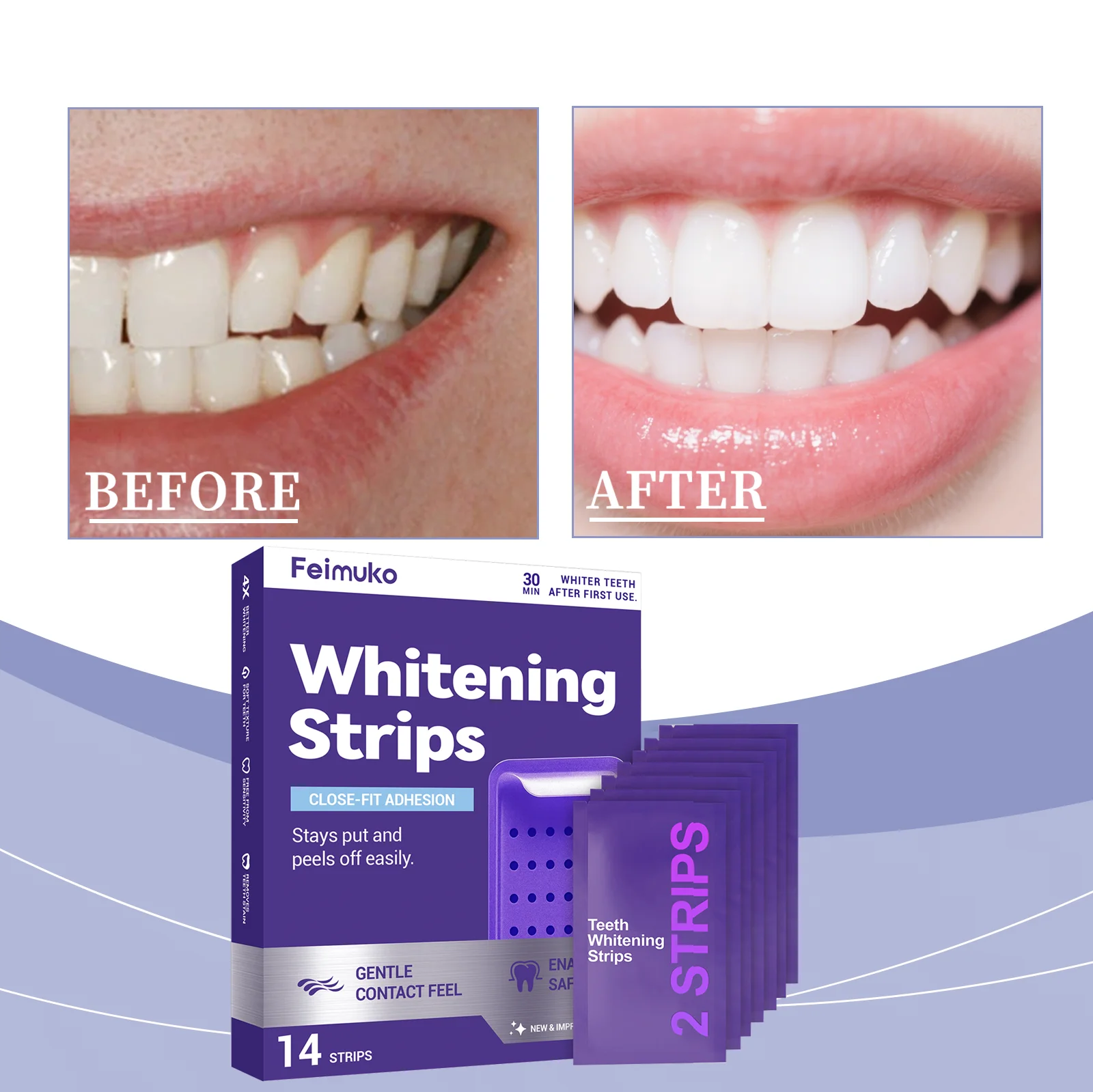 Mint Purple Shiny Teeth Whitening Strips Portable Daily Home Use Oral Health Care Easy Operation for Model Smile Enhancement