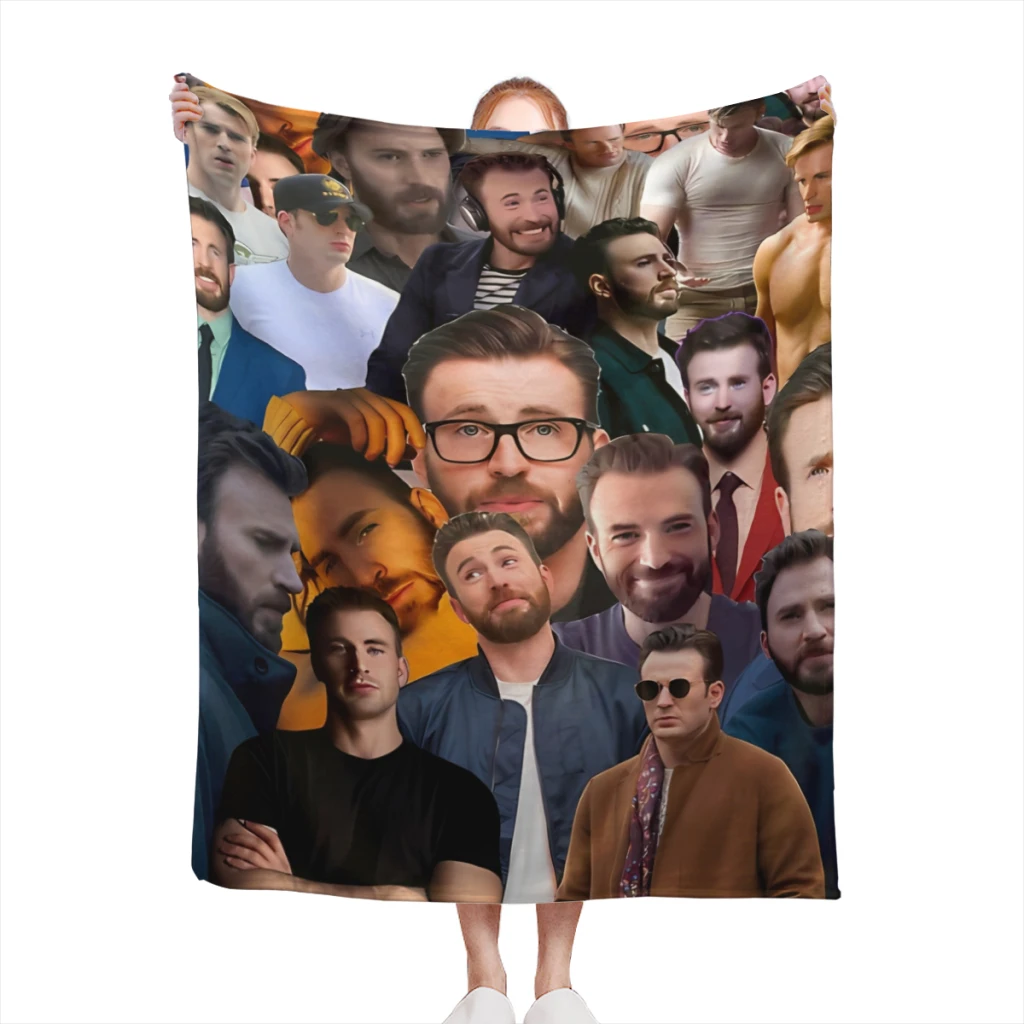 

Chris Evans collage Blanket Flange Textile Decor Portable Super Soft Throw Blankets for Home Office Plush Thin Quilt