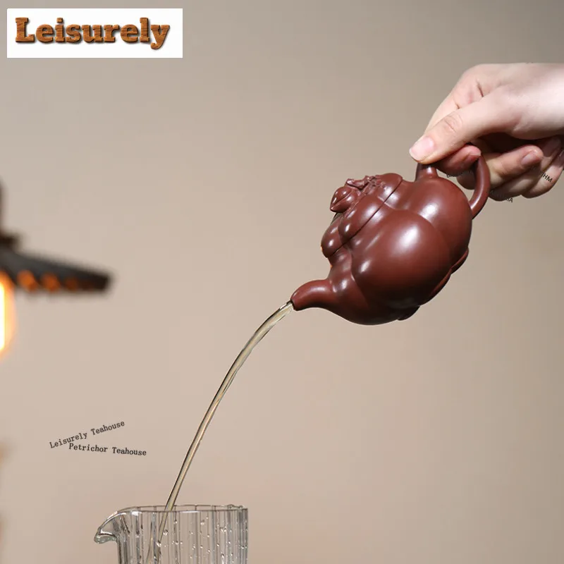 HOYIHM 200ml Handmade Yixing Purple Clay Teapots Master Handmade Rib  Longevity Peach Pot Raw Ore Purple Mud Kettle Zisha Tea