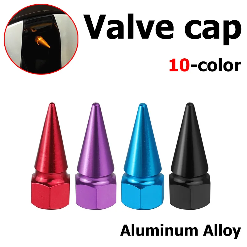 

4pcs Car Tire Valve Aluminum Alloy color Bike Tyre Valve Caps Cone Shaped Dust Valve for Auto Motorcycle Cap Decor