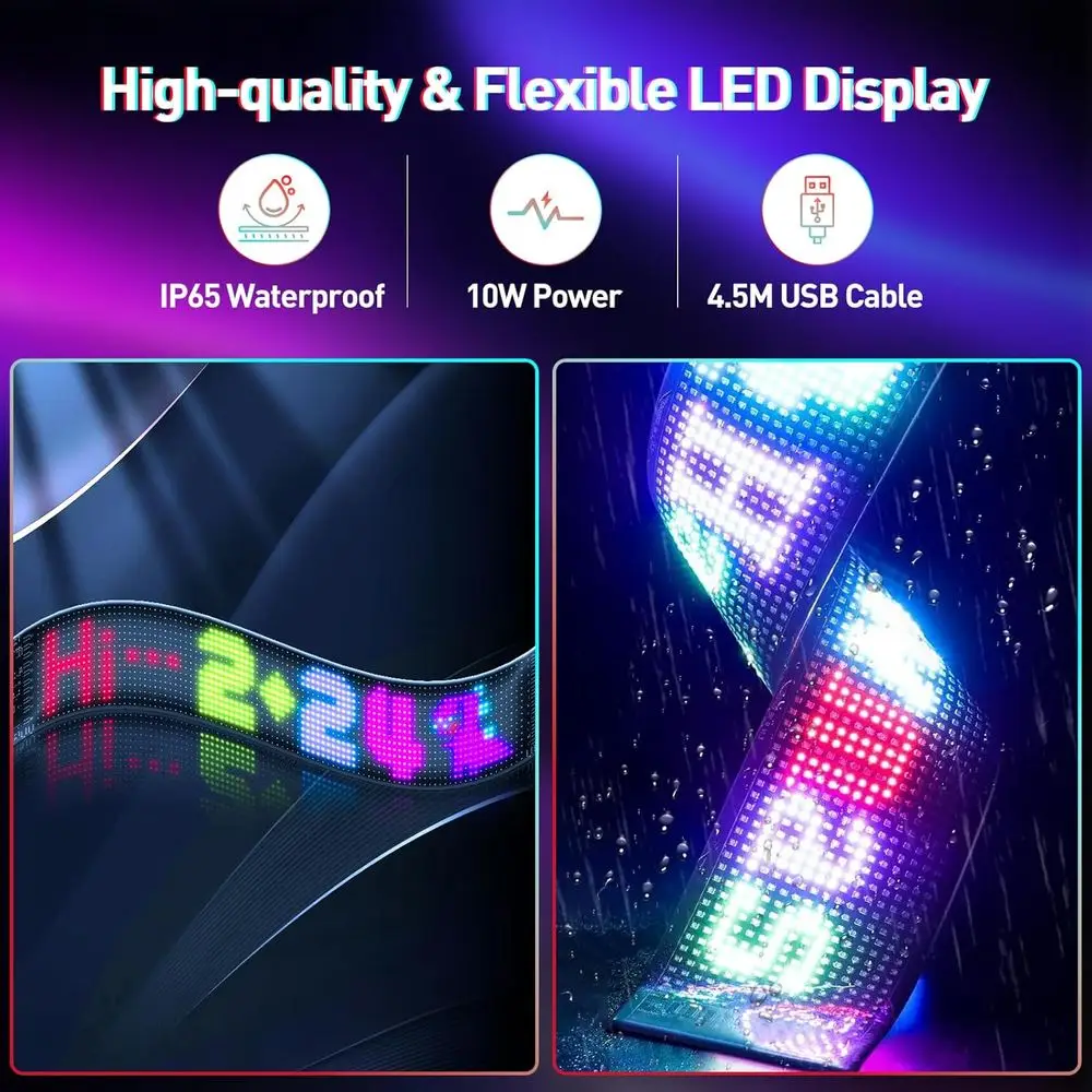 Coppia di luci per parabrezza per camion per auto da 23,6 x 4,73 LED con controllo tramite app, sincronizzazione, testo/immagine personalizzato, flessibili per eventi e decorazioni