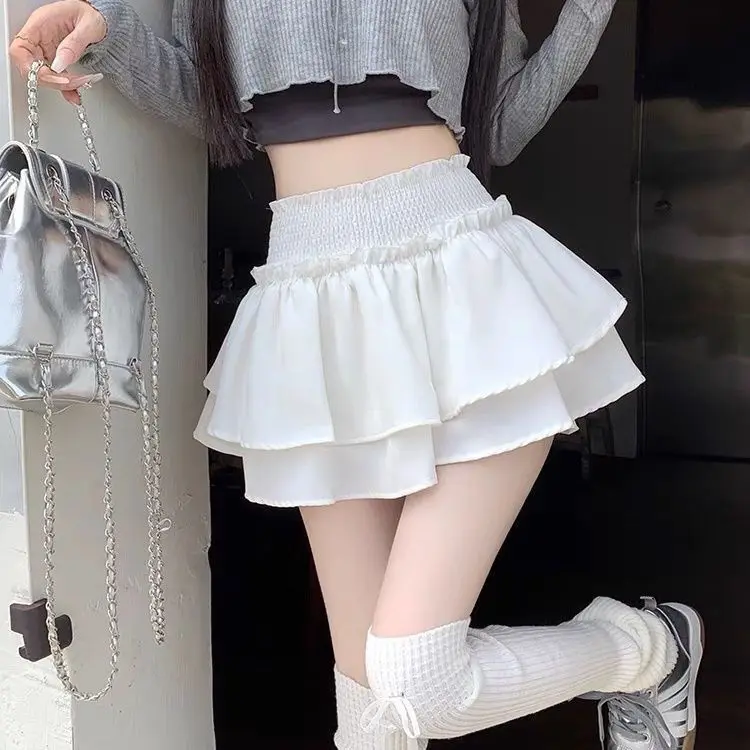 Falda estilo Ballet para mujer primavera y otoño 2025, nueva Falda corta adelgazante de cintura alta Spice Girl pastel blanco pompadour