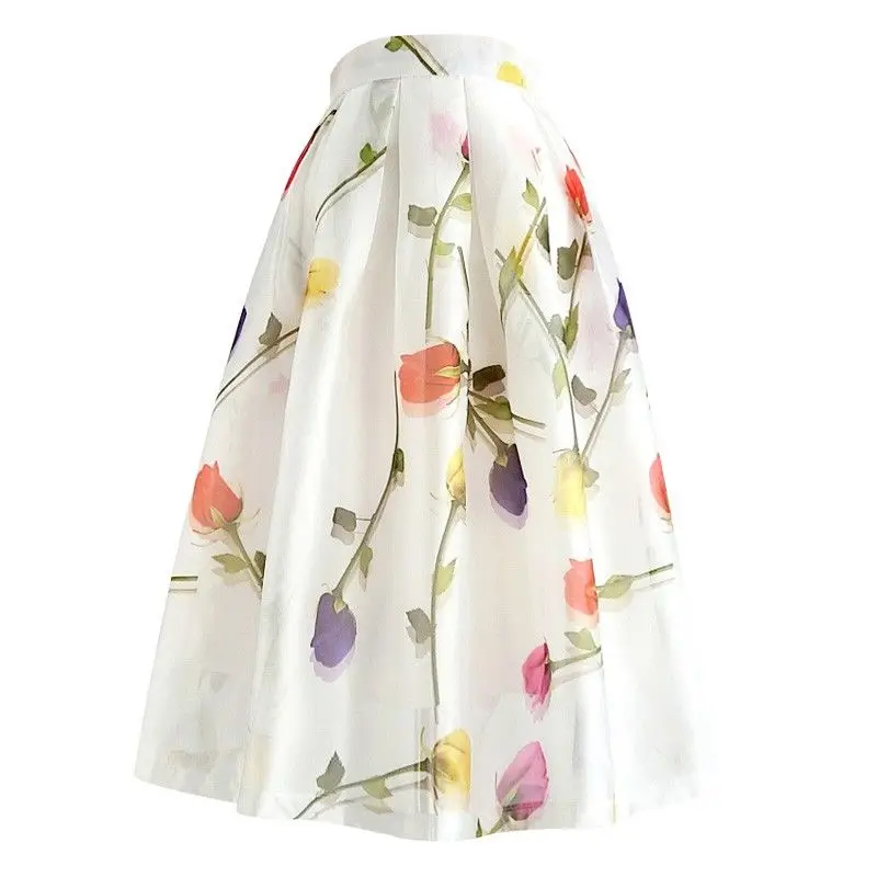 Fashion Elegant Women High Waist Ball Gown Skirt Casual Summer Korean Loose A-Line Floral Printed Skirt Female Clothing New