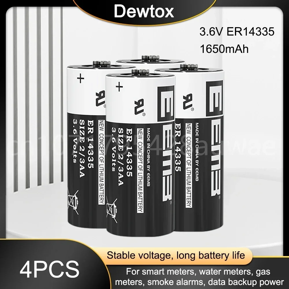 4PCS 3.6V 1650mAh ER14335 Lithium Battery for PLC CNC Control Alarm System Water Meter 14335 2/3AA Li-Ion Replacement Batteria