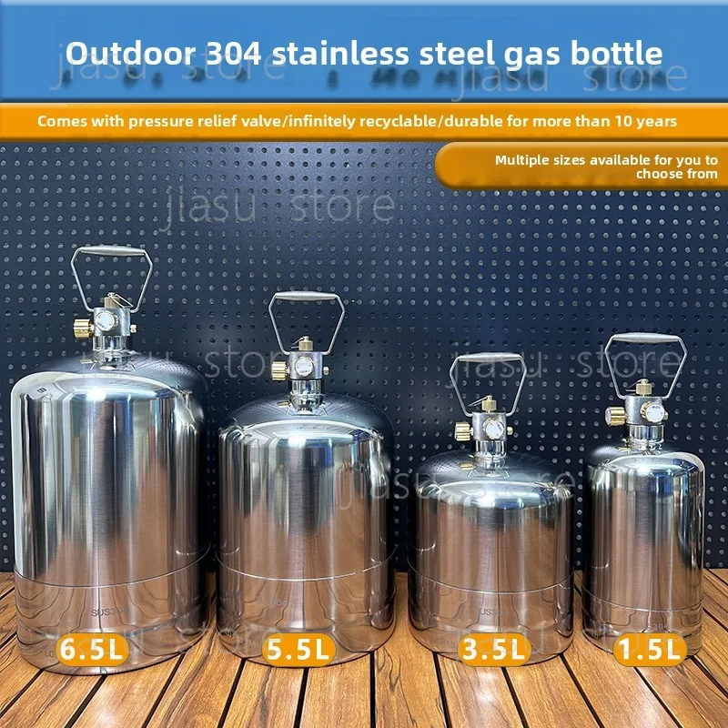 

304 Stainless Steel Refillable Gas Bottle LPG Storage Tank Pressure Relief for Camping Picnic RV Outdoor