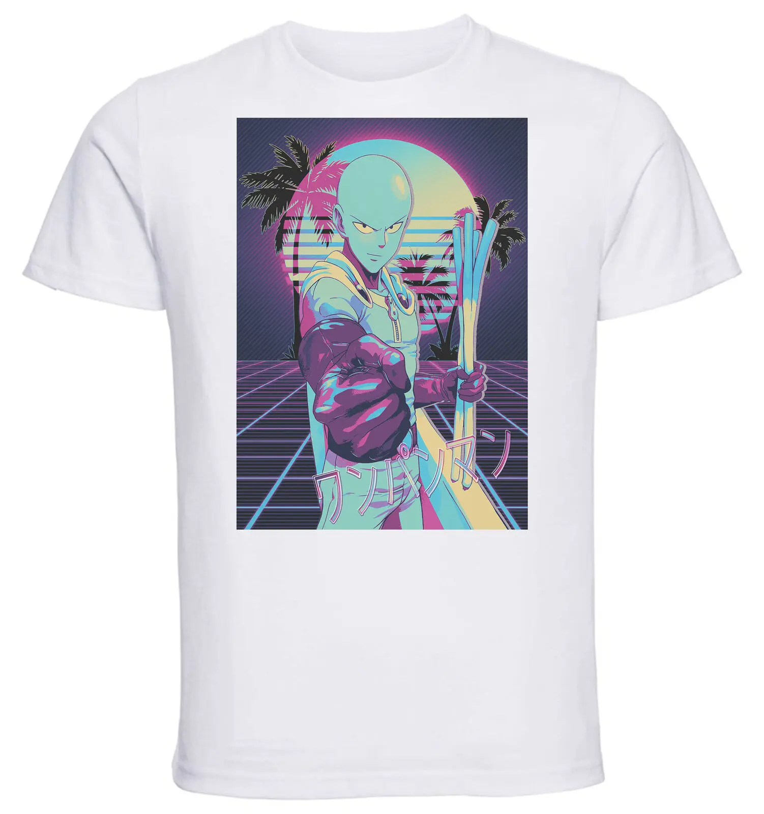 

TShirt White Vaporwave 80s Style One Punch Man Saitama Unisex clothing