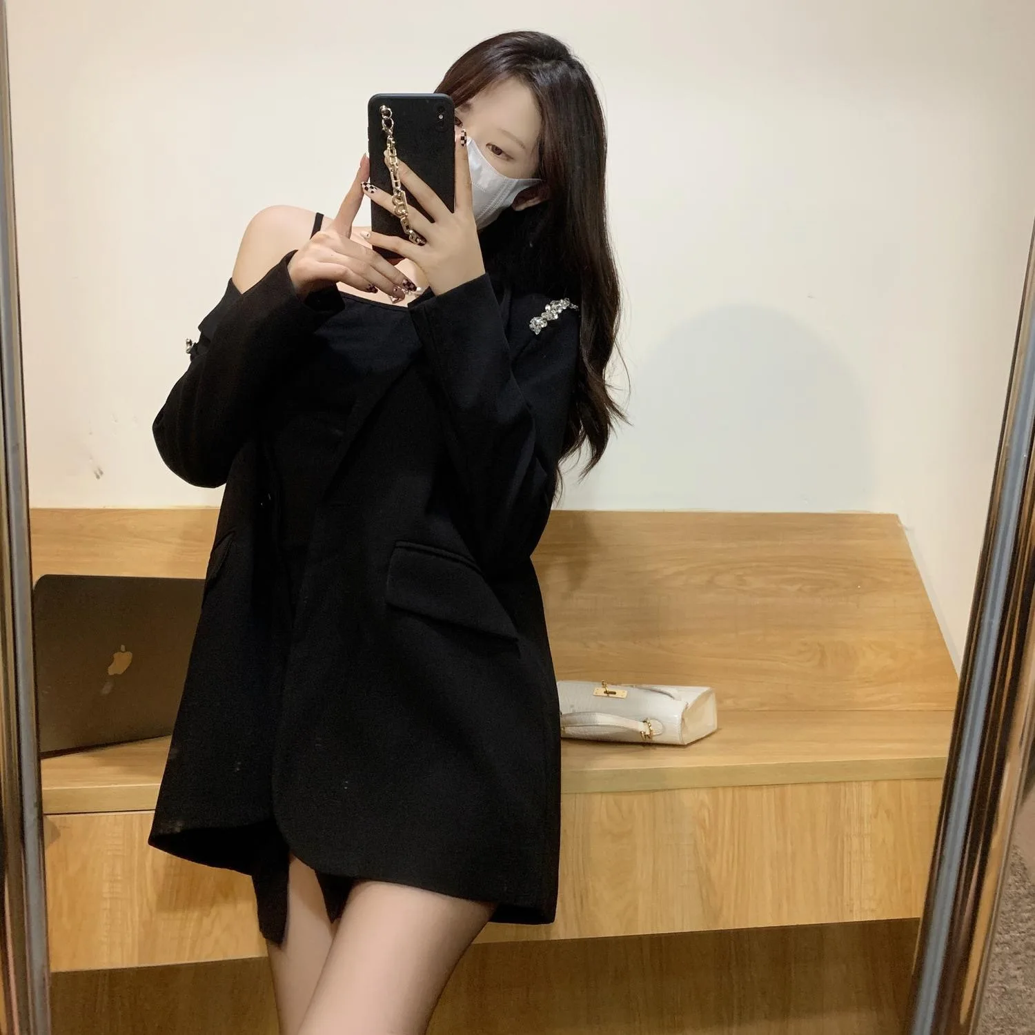 

Women'S Clothing Trend 2025 Blazer Woman Embroidered Flares Colorblock Hatless Edge Splice Thick Long-Sleeve Medium-Length