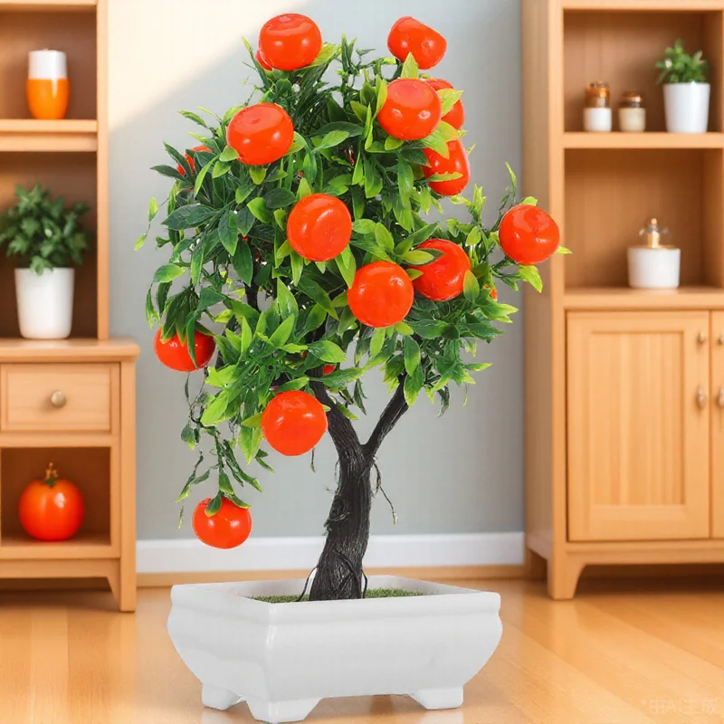 

Fake Orange Tree Bonsai Lifelike Simulated Fruit Tree for Indoor Outdoor Decor Modern Nordic Style Desktop Adornment Greenery