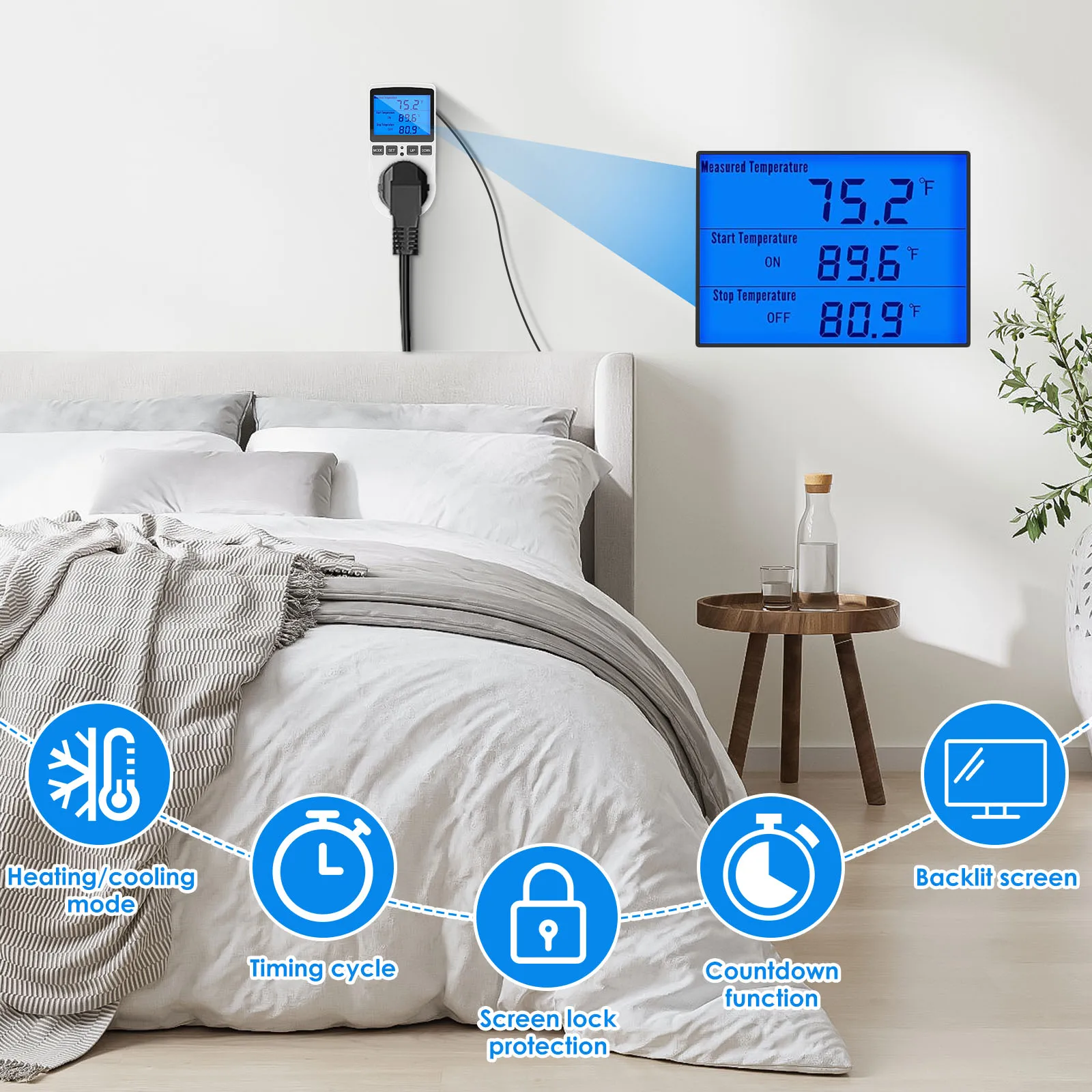 Temperatuurregelaar Contactdoos Digitale Temperatuurregelaar 1800W 15a/120V Lcd-Display Timer Socket Digitale Thermostaat