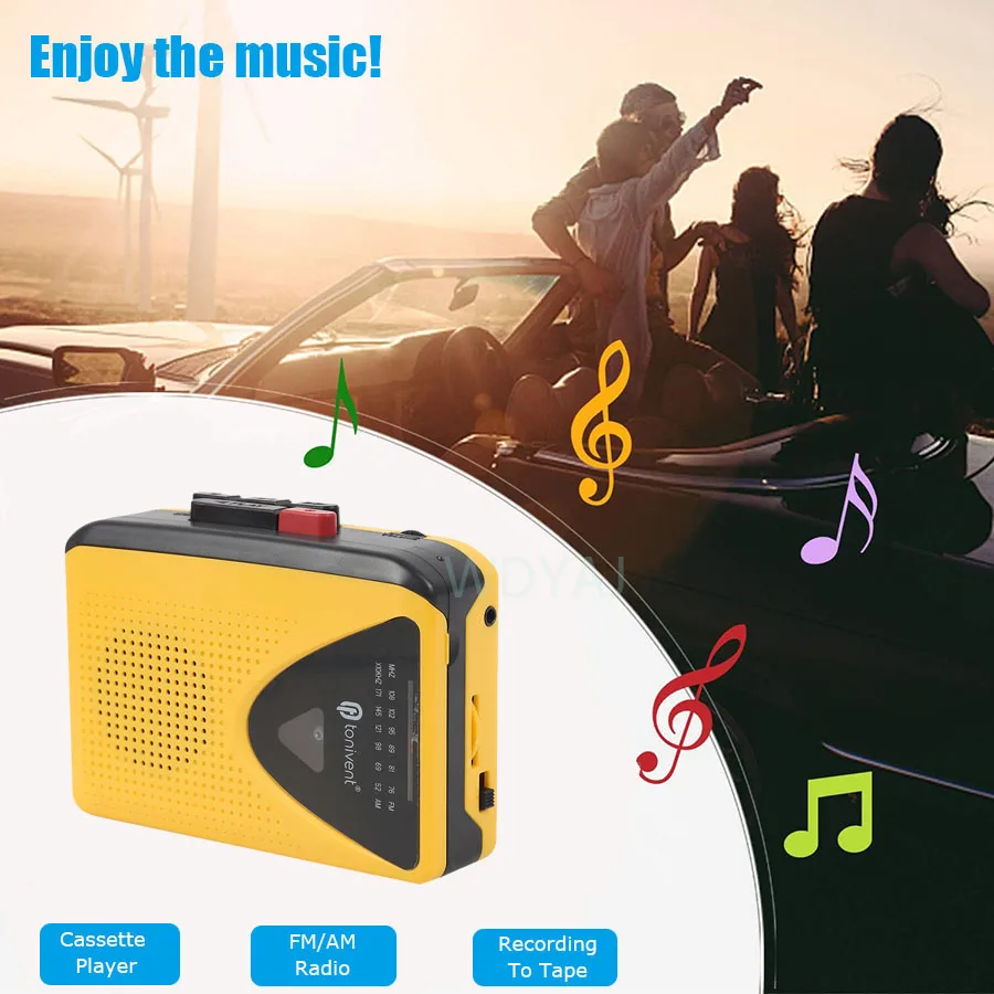 مسجل مشغل كاسيت محمول للتسجيل على الشريط AM ​ ​ مشغل موسيقى ستيريو راديو FM مع مكبر صوت ميكروفون ومقبس سماعة رأس 3.5 ملم