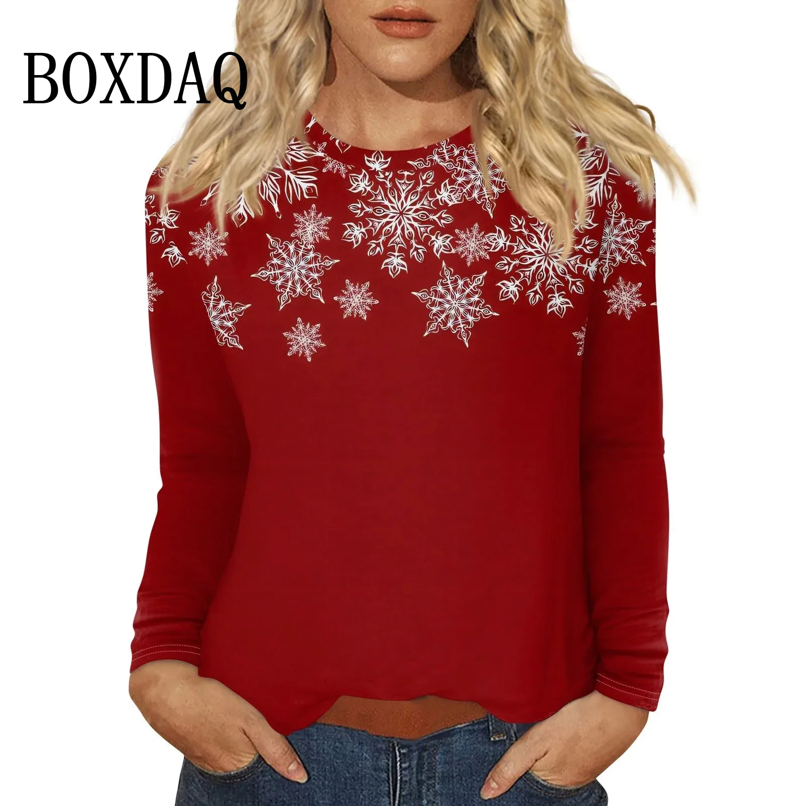 2025 Winter Christmas Party Women T Shirt Fashion Casual 3D Printing Long Sleeve O-Neck Loose Ladies Tops Autumn Street Clothes