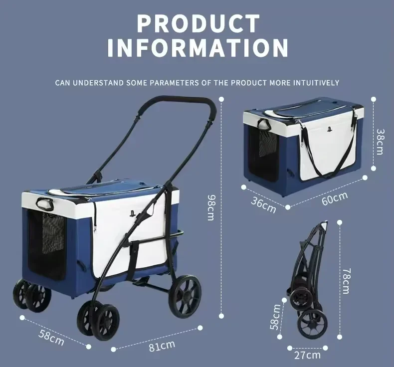 JXB Fabrieksgroothandel Grote ruimte Buiten Handige multifunctionele kinderwagen Multi Dog Pet Kinderwagen