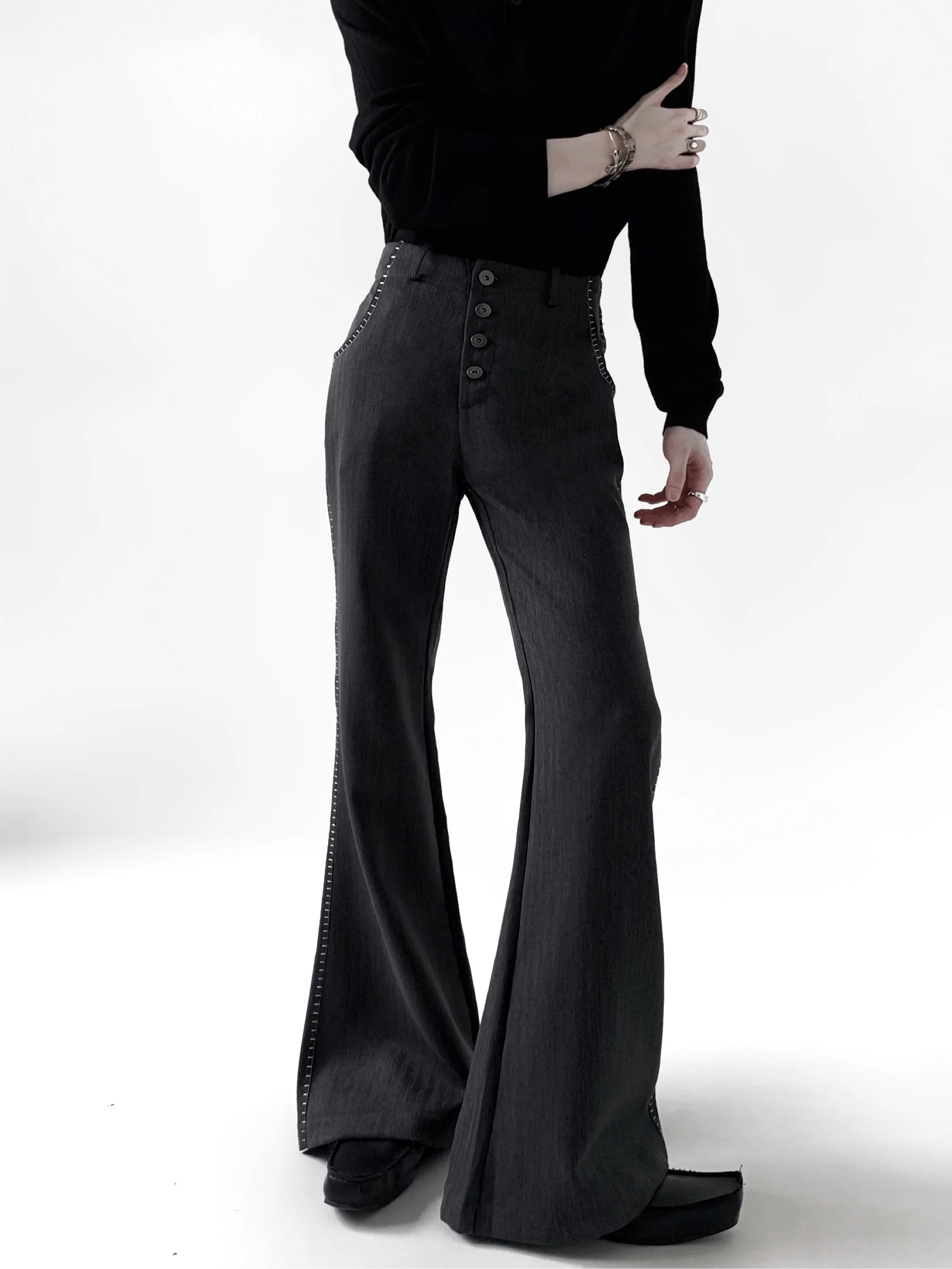 Elegant Stripe Men's Casual Trousers High Waist Flared Legs Drapey Fabric Comfortable Fit Fashionable Business Commute