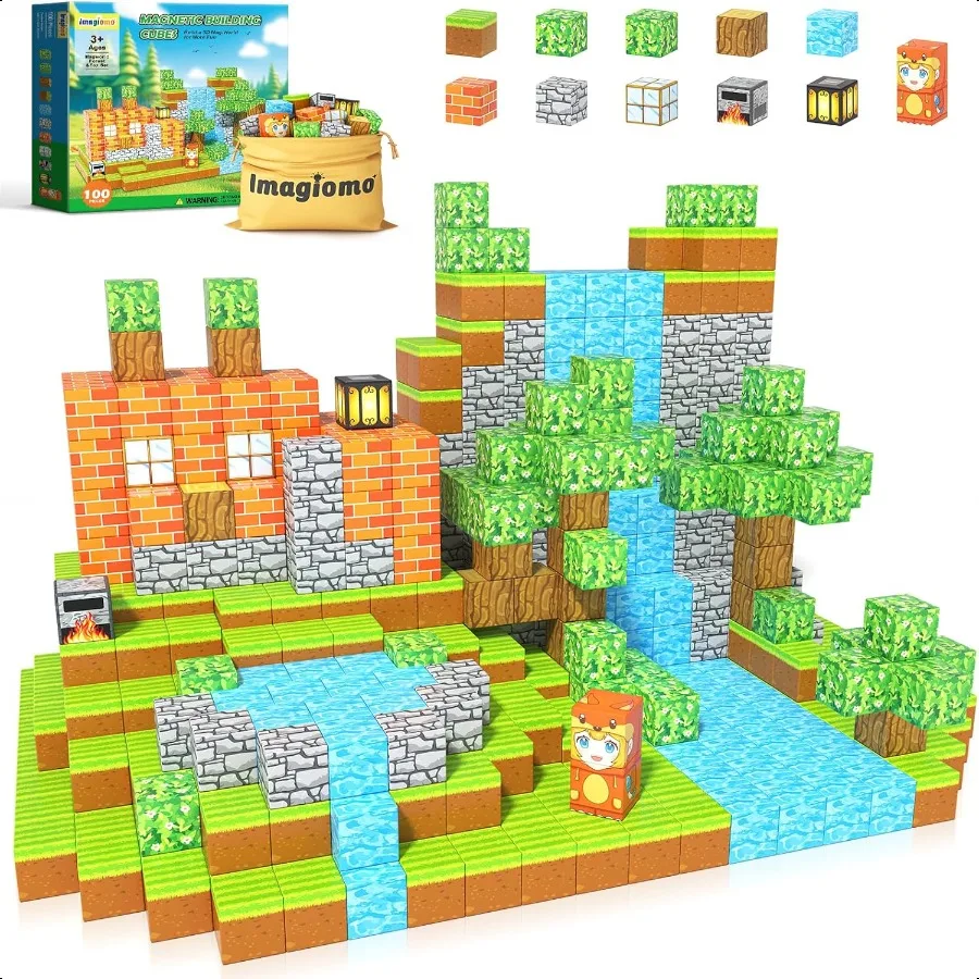 

100PCS Magnetic Blocks Build Mine Magnet World Forest Adventure Set Magnetic Toys Games for Boys Girls Age 35 57 812 Sensory C