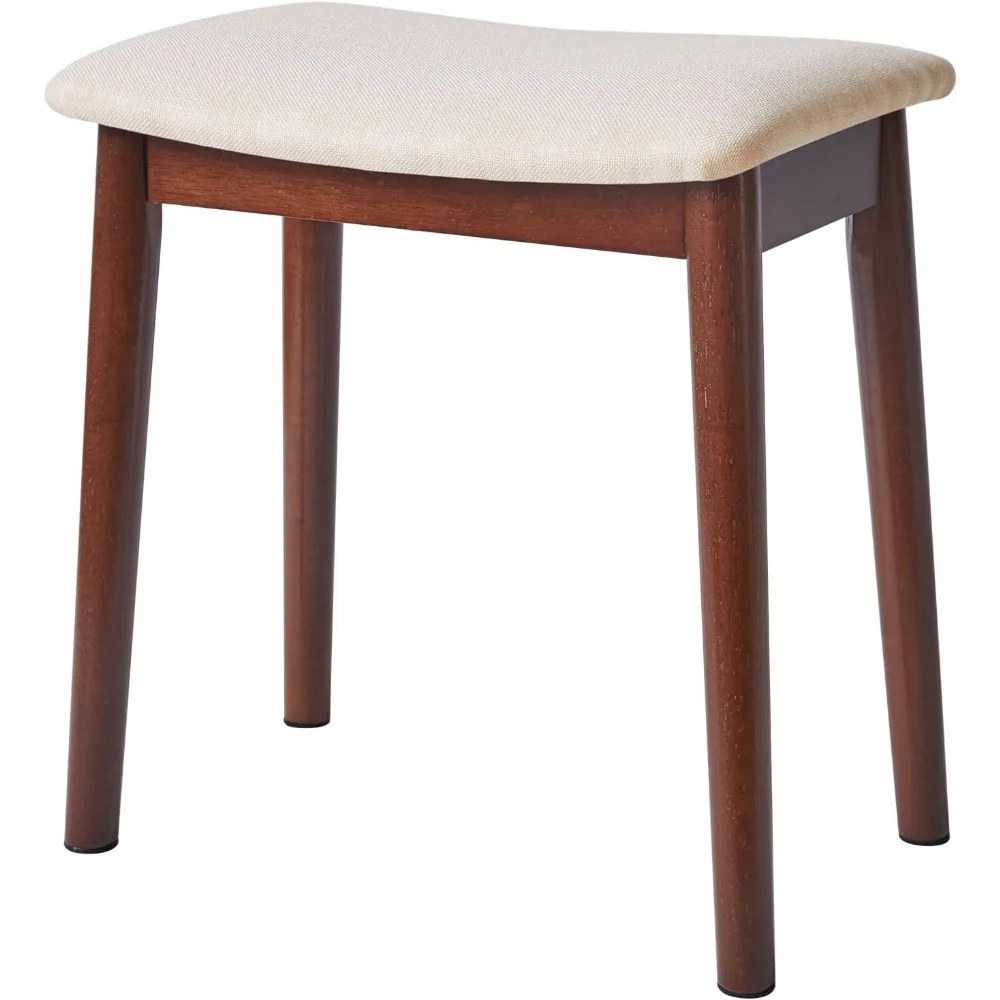 

Upholstered Saddle Cushion Stool with Solid Wood Legs for Bedroom Entryway Small Foot Rest Piano Bench Beige