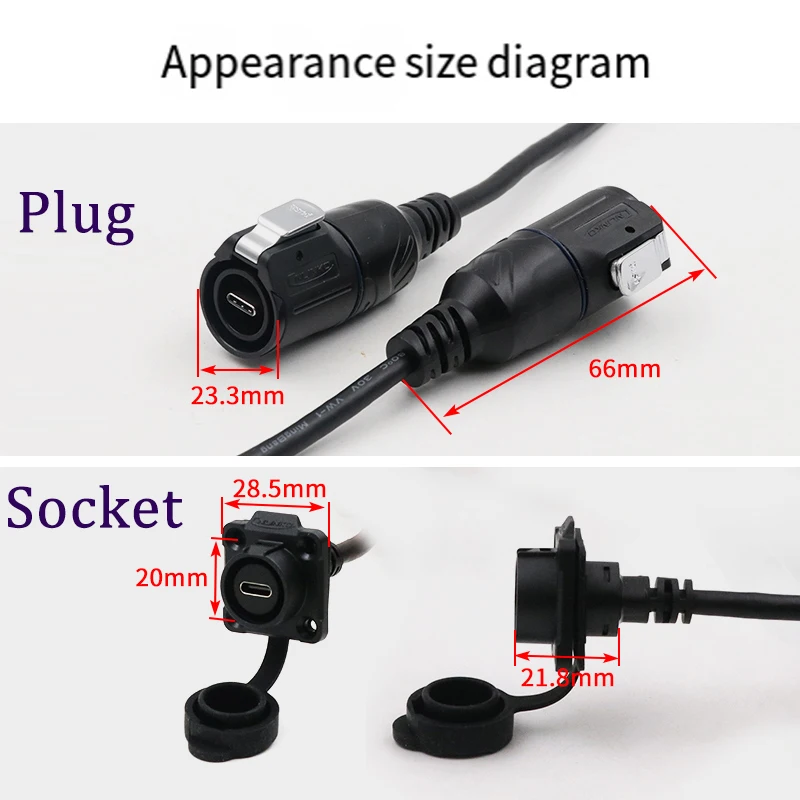 

1pcs Type C Waterproof Connector, Male/Female Connector, 0.5/1m Length, Waterproof Data & Charging Extension Cable