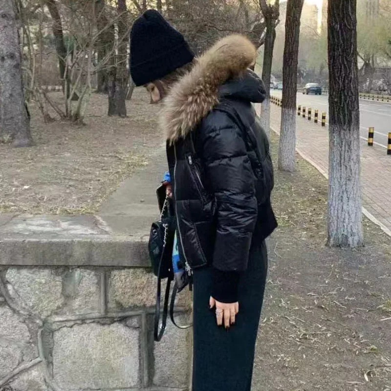 Women's Short-Length Slim-Fit Fur-Collar Hooded Down Jacket, Detachable Sleeves Insulated Jacket, High-Quality Warm Parka, 2025