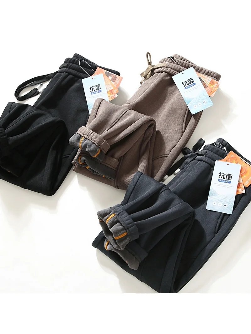 

Зимние модные повседневные свободные спортивные брюки из лиоцелла и хлопка с флисовой подкладкой, утолщенные, с эластичным поясом на шнурке и манжетами, в уличном стиле