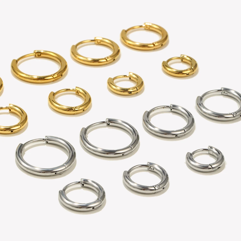 E.B.belle-pendientes de aro pequeños para niña y mujer, aretes de acero inoxidable chapados en oro, básicos, 10mm, 12mm, 14mm, 16mm