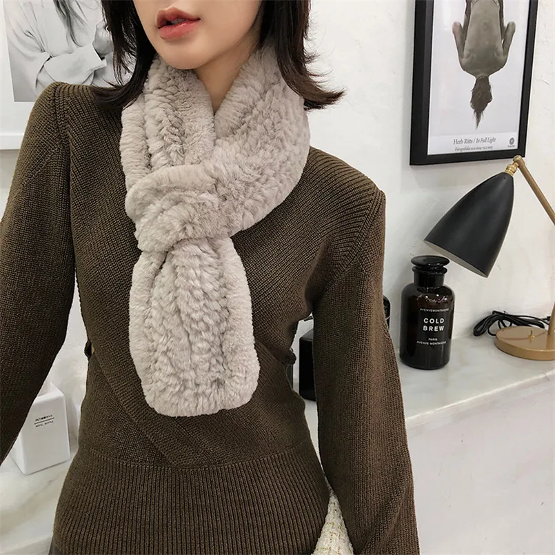 

Female White Luxury Women Scarf Classic Real Rex Rabbit Fur Wraps Fashion Ladies Winter Scarves