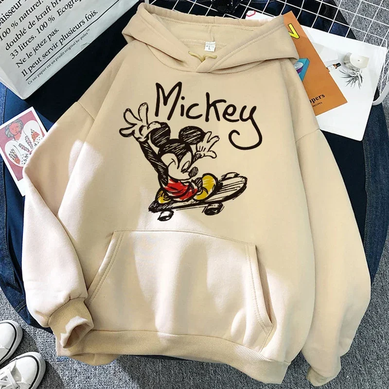 Men Hoodies Pocket Cartoon Character Mickey Minnie Mouse Anime Casual Graphics Cozy Popular Daily Male Sweatshirts Autumn Winter