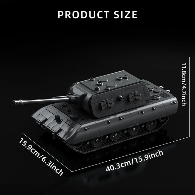 1886Pcs E-100 Super Heavy Tank Building Set, 1:28 Scale Model with 360° Rotating Turret, Collector Military Decor Gift